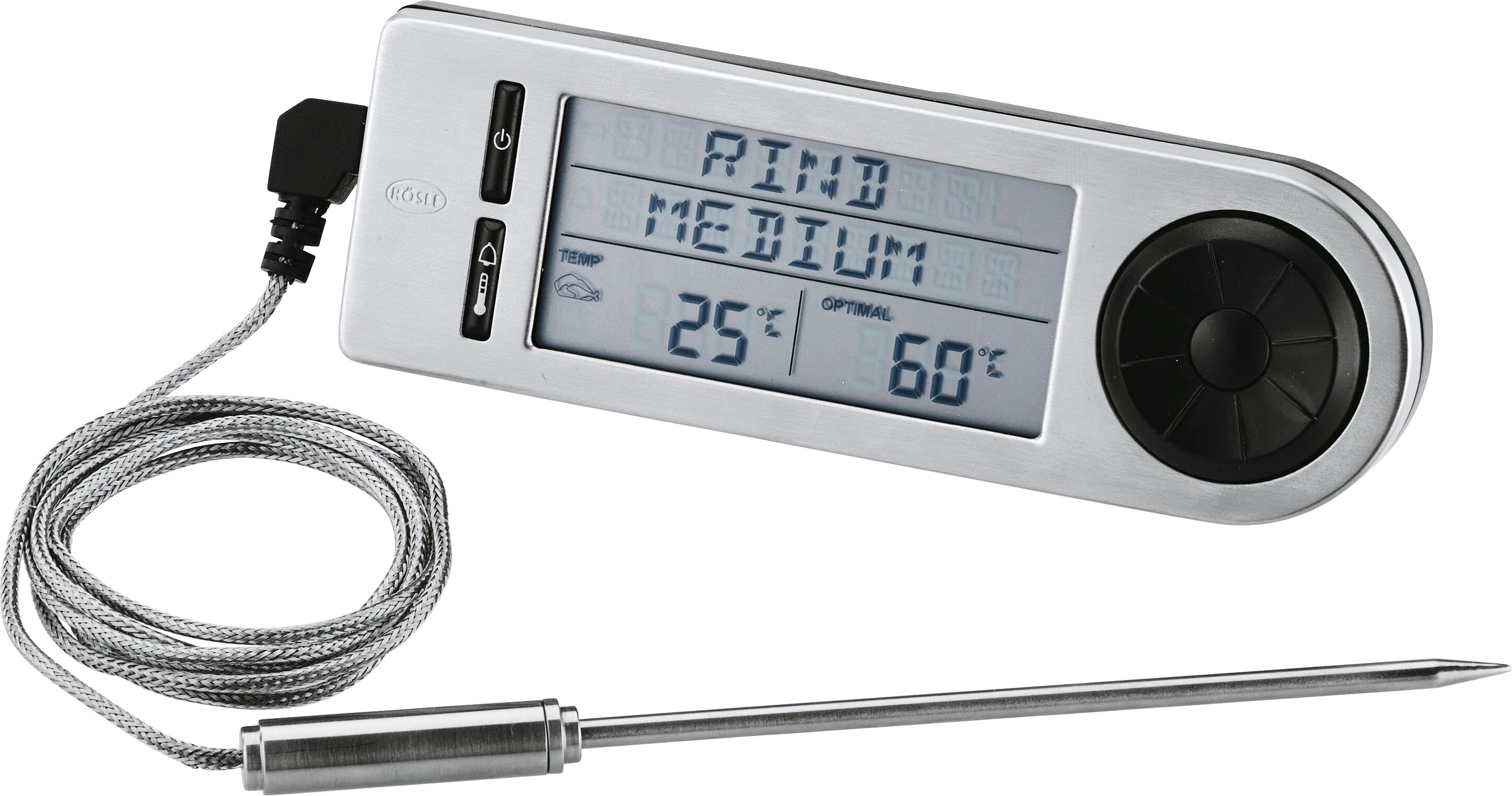 Grillthermometer RÖSLE "SlideX, 25086", silber (silberfarben), B:5cm H:2cm, Edelstahl, Kunststoff, Temperaturmessgeräte, digitaler Kerntemperaturmesser, 5 Stufen, –20 / +250 C