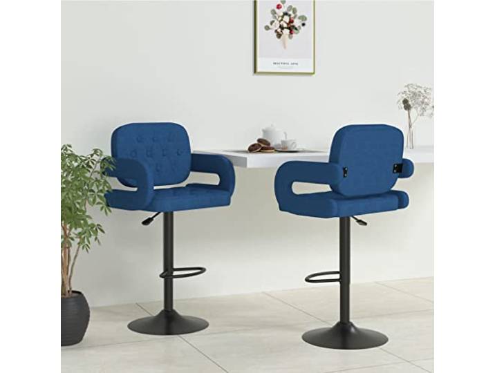 Barhocker 2 Stk Blau Stoff Höhenverstellbar Mit Fußstütze Stahlgestell Strapazierfähiger Stoff, pulverbeschichteter Stahl, Gasdruckfeder, Fußstütze, 110 kg Belastbarkeit