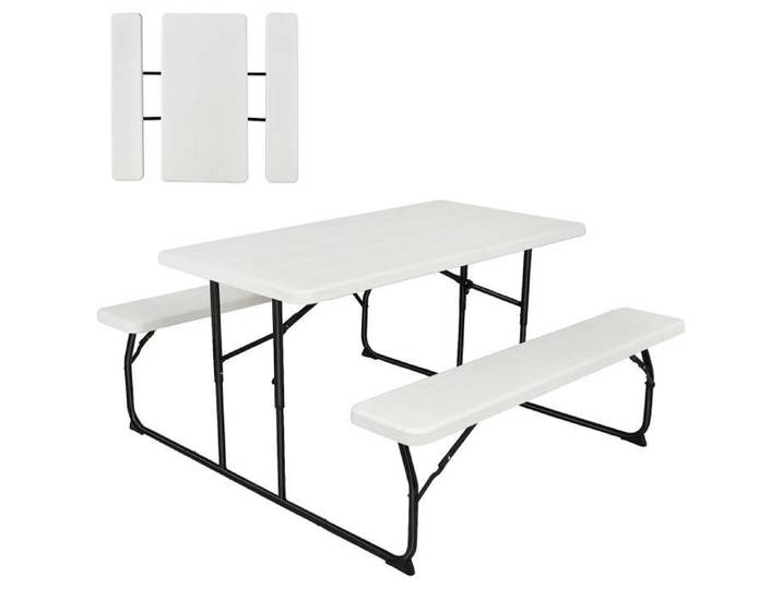 GOPLUS Ensemble de Table de Pique-Nique Pliante Table de Camping Intérieure et Extérieure pour 4 Personnes Blanc
