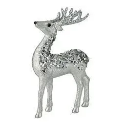 Seoul Dekohirsch 21cm Pailletten Silber