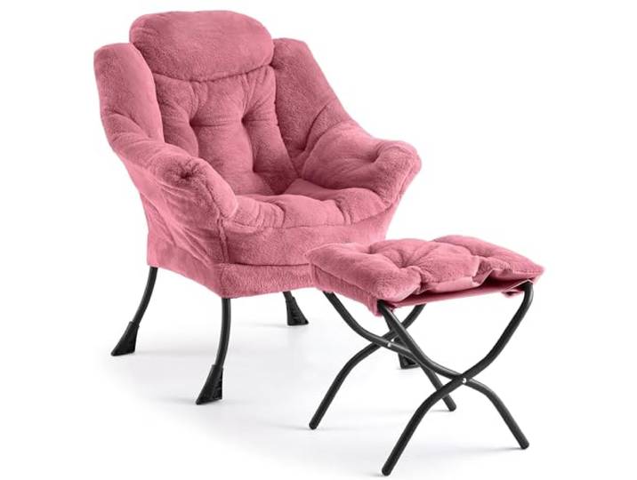 JustSmart Akzentstuhl Mit Ottomane, Metallrahmen, Abnehmbares Kissen Ergonomisches Design mit Tragegurt-Details, einfacher Aufbau für vielseitige Wohnbereiche