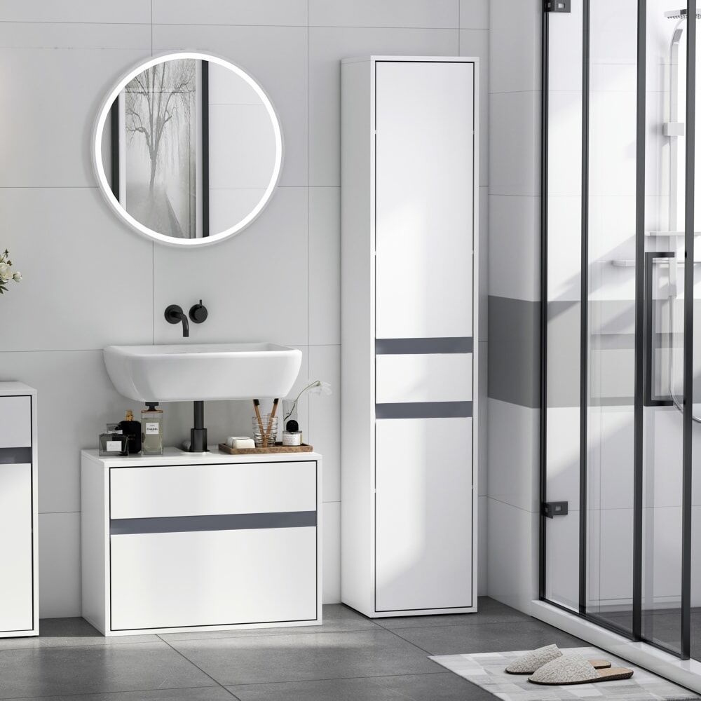 Homcom Meuble colonne rangement salle de bain placards étagères bois blanc Blanc 30x172x31cm