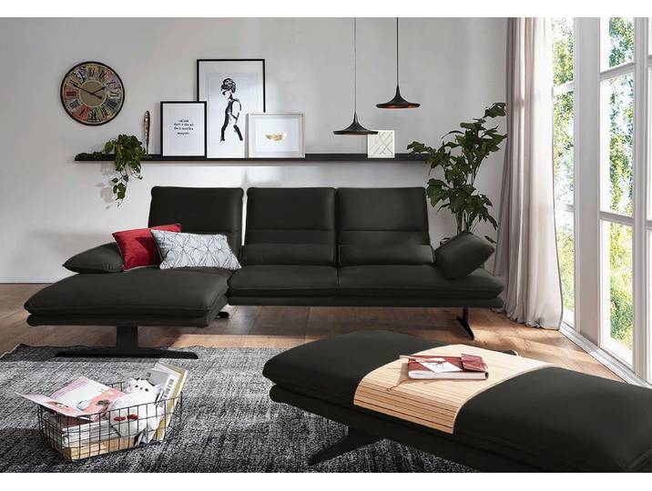 Ecksofa, 291x164 cm, Longlife Xtra-Leder, Schwarz, Sitztiefenverstellung, Modern, W.SCHILLIG