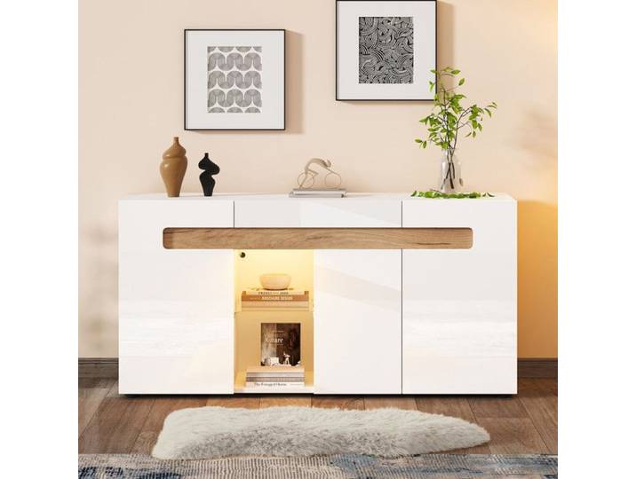 Buffet moderne 3 portes - commande D'éclairage LED - armoire de salon avec contrôle App -140x40x70cm
