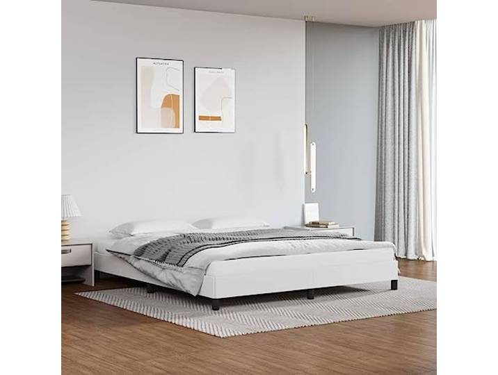 Kunstleder Bettgestell mit Stützbeinen Schlafzimmer Weiß 160x200 cm Bettgestell Weiß 160x200 cm Kunstleder Bettrahmen mit Kopfteil Stabil Federholz Lattenrost Ohne Matratze Schlafzimmer Möbel