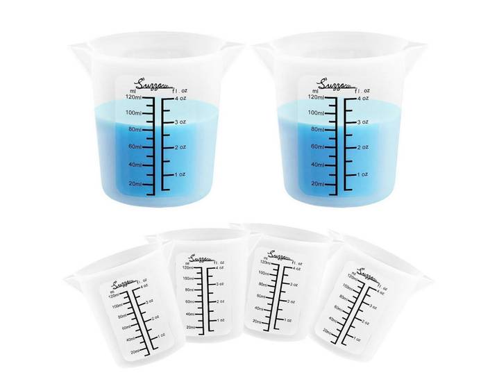 Messbecher 6-teiliges Set Silikon 120 ml mit Doppelskala, Transparent, Kunststoff, Backen & Backzubehör, Messbecher