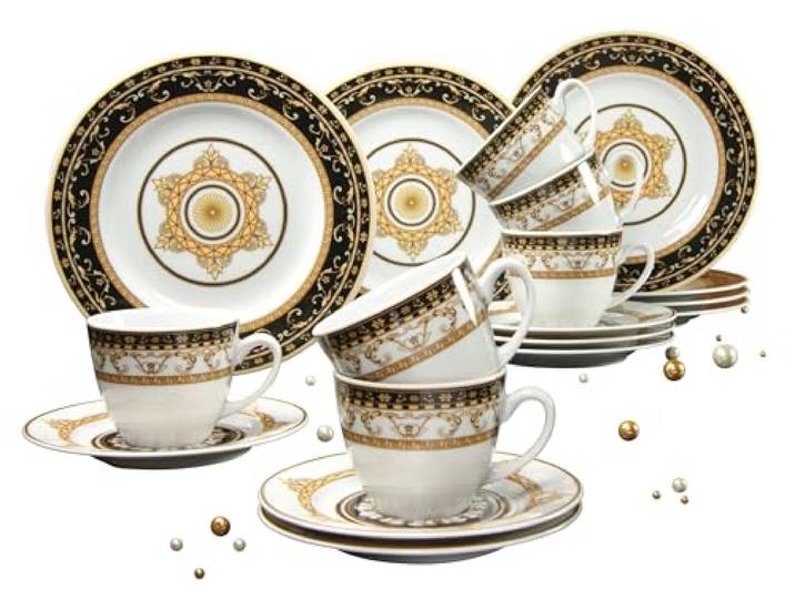 Creatable, 15085, Serie Majestosa schwarz, 18-teiliges Geschirrset für 6 Personen, Kaffeeservice aus Porzellan, spülmaschinen- und mikrowellengeeignet, Made in Europe