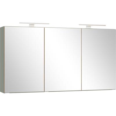 Spiegelschrank WELLTIME "TRIENT, 3D-Spiegelschrank 120 cm, gedämpfte Scharniere", schilfgrün, wildeiche, B:120cm H:64cm T:20cm, MDF, Schränke, Schilfgrün/Wildeiche, gedämpfte Scharniere