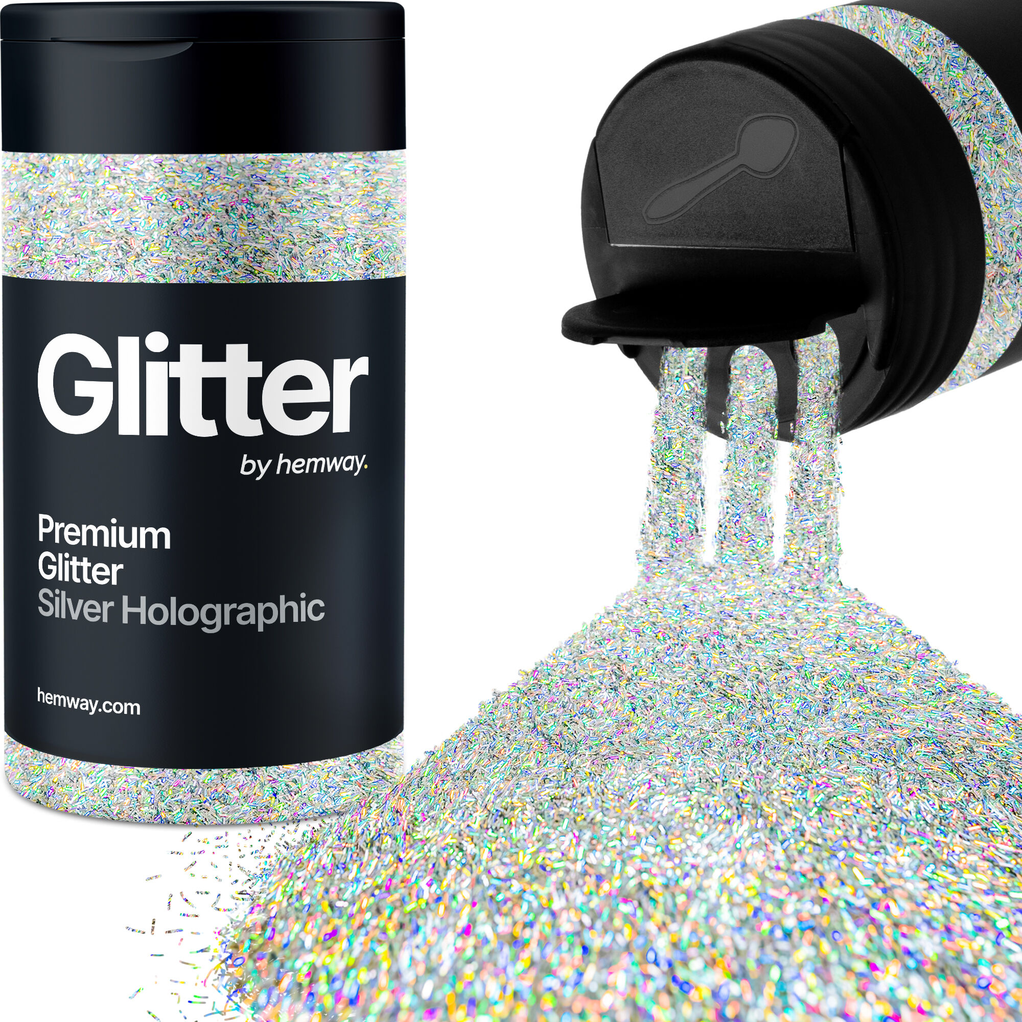 Hemway Glitter Shaker 80g / 2.8oz   Silver Holographic Fibre Strands   Cosmetic, Festival, Epoxy Resin, Crafts - Silver Holographic Fibre Strands -