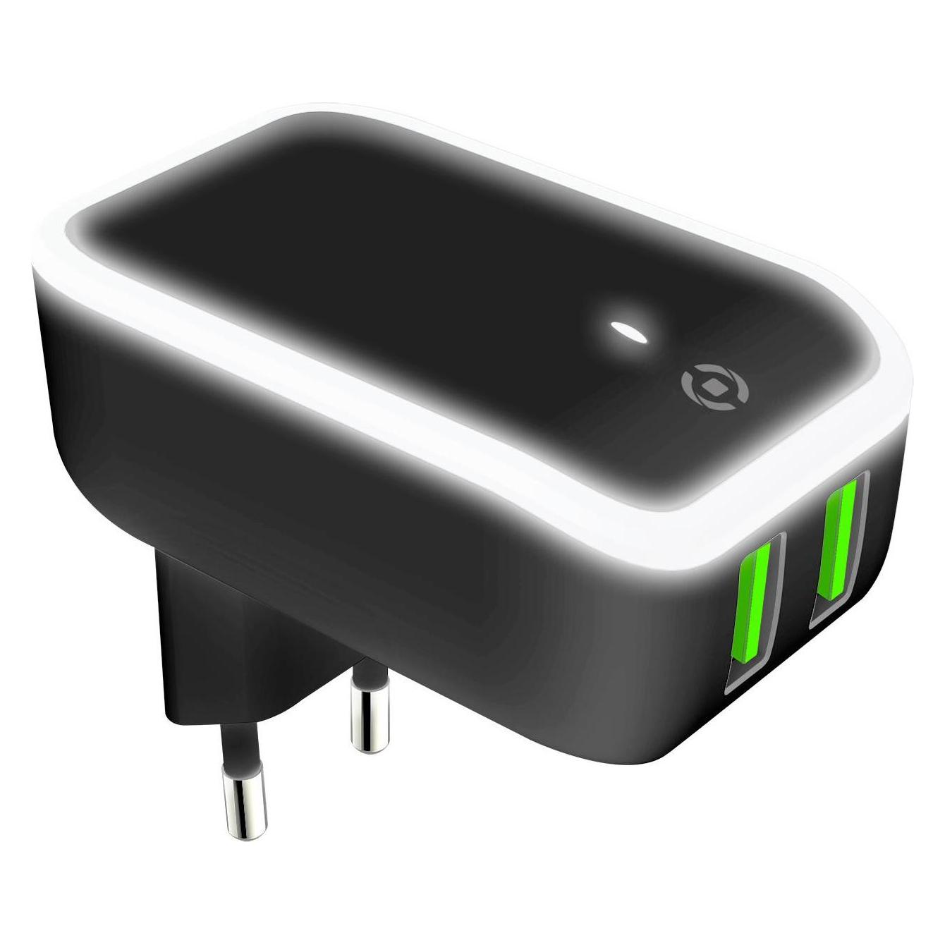 Celly Wall Charger (12 W, 2 Ports) (TC2USBLEDBK)
