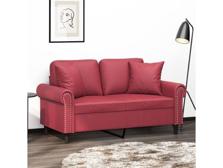HEFZGDB 2-Sitzer Sofa 120 cm Weinrot Kunstleder Modernes Design mit Zierkissen Langlebiges Material Schmutzabweisend Einfache Reinigung Robustes Metallgestell Stabile Konstruktion