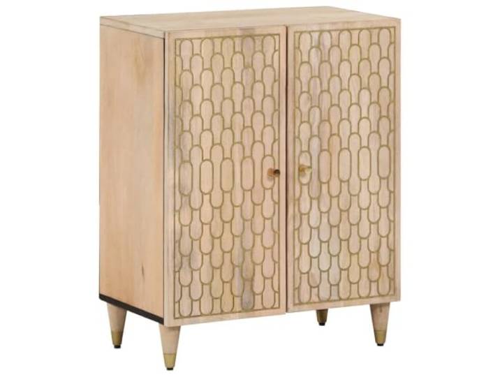Kaorsrow Beistellschrank Massivholz Mango Kommode 60x33x75 cm Handgeschnitzte Kommode aus gebleichtem Mangoholz fuer Wohnzimmer und Flur mit stabilen Beinen.
