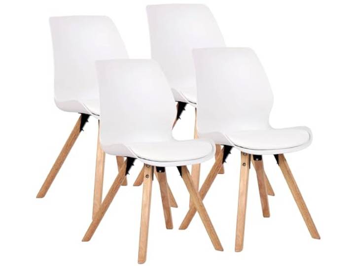 CLP Esszimmerstuhl 4er Set gepolstert Luna, moderner Polsterstuhl mit Rückenlehne, stabil bis 136 kg, Küchenstuhl für Esszimmer und Wohnzimmer, Farbe: weiß, Material: Kunststoff