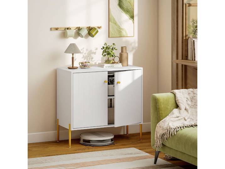 HOMCOM Buffet Moderne Blanc 2 Portes Effet Marbre 80cm