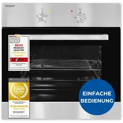 Exquisit Einbaubackofen, 62 Liter, Elektro, 4 Funktionen, Ober- und Unterhitze, Innenbeleuchtung, Grillrost & Backblech, EBE 455-1.1