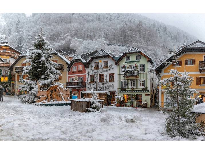 Fototapete PAPERMOON Dorf im Schnee , bunt, B:4m L:2,6m, Vlies, Tapeten, Fototapete
