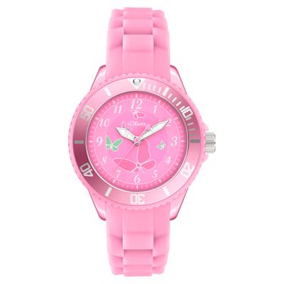 Quarzuhr S.OLIVER "The Butterfly", pink, Armbanduhren, Kinder, Quarzuhr, Armbanduhr, Silikonarmband, Kinderuhr, Mädchen, analog