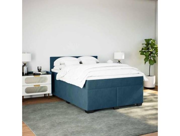 KTHLBRH Bettgestell mit Federkernmatratze dunkelblau 140 x 190 cm aus Samt Taschenfederkernmatratze, inklusive Matratzenschoner, Lattenrost, personalisierte Unterstützung