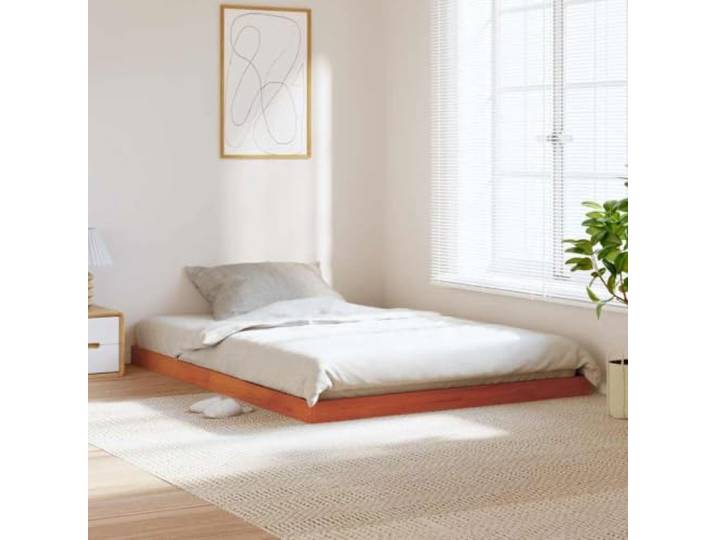 RJPLMFV Bettgestell, Massivholz, Kiefer, 135 x 190 cm, Braun Ohne Matratze, Lattenrost inklusive, modernes Design, Lattenrost, Schlafzimmer
