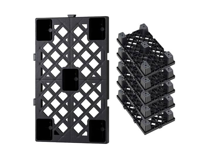 Vevor Palettes En Plastique Emboitables Lot De 6\, Palettes De Sol Empilables\, Avec Grille Respirante Et Pieds De Support\, Resistantes A Lhumidite\, Pour Sous-sol Garage Entrepot\, 500x305x100 Mm\, Noir