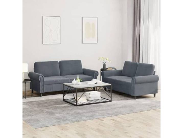 HEFZGDB 2-TLG. Sofagarnitur mit Kissen Dunkelgrau Samt, Weiches Samtsofa mit robustem Gestell aus Sperrholz und Metall für exzellente Stabilität, Bequeme Polsterung an Sitzflächen