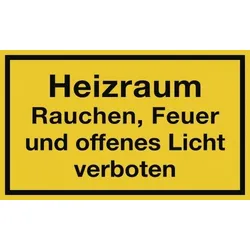 Heizraum Rauchen, Feuer und offenes Licht verboten, Folie, 250x150 mm