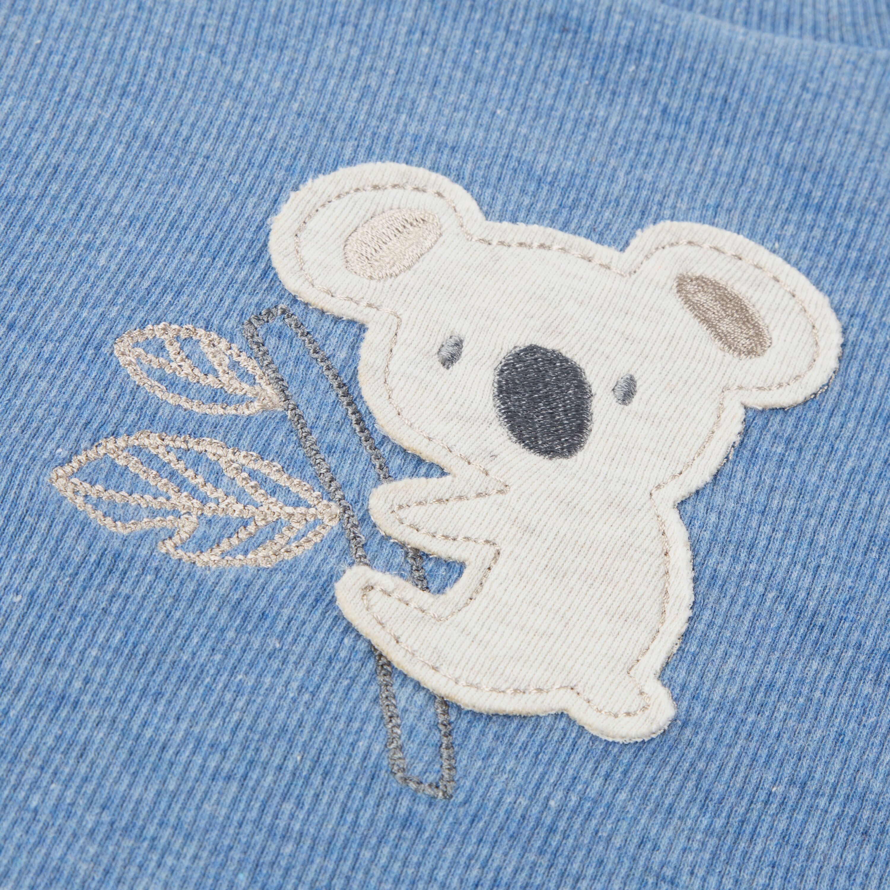 Langarmshirt & Hose HUGGIES BABYWEAR "HUGB PANT SET + ATTACHMENT", Mädchen, Gr. 3 (6M/68), blau (blau harbor htr), Jersey, Obermaterial: 97% Baumwolle, 3% Elasthan, meliert, KOB Set-Artikel Langarmshirt & Hose, mit Koala-Applikation und passendem Mützchen