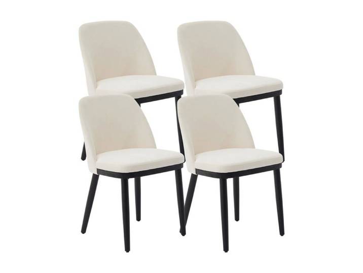 Chaises de salle à manger modernes - LUNSY - Ensemble de 4 chaises - Tissu en lin beige - Dossier incurvé