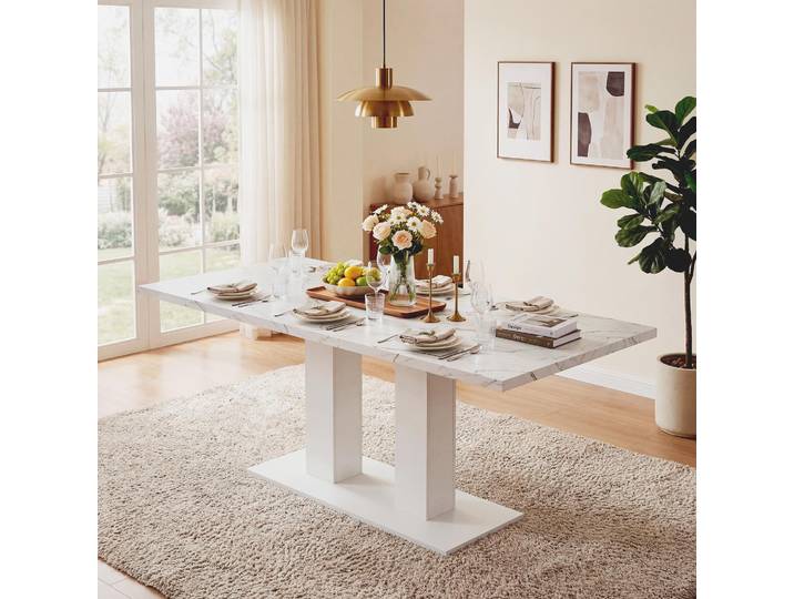 MODFU Ausziehbarer Esstisch einfachen Stil rechteckige Form verdickte Tischplatte für 6-8 Personen 40/180x70 cm Weiß