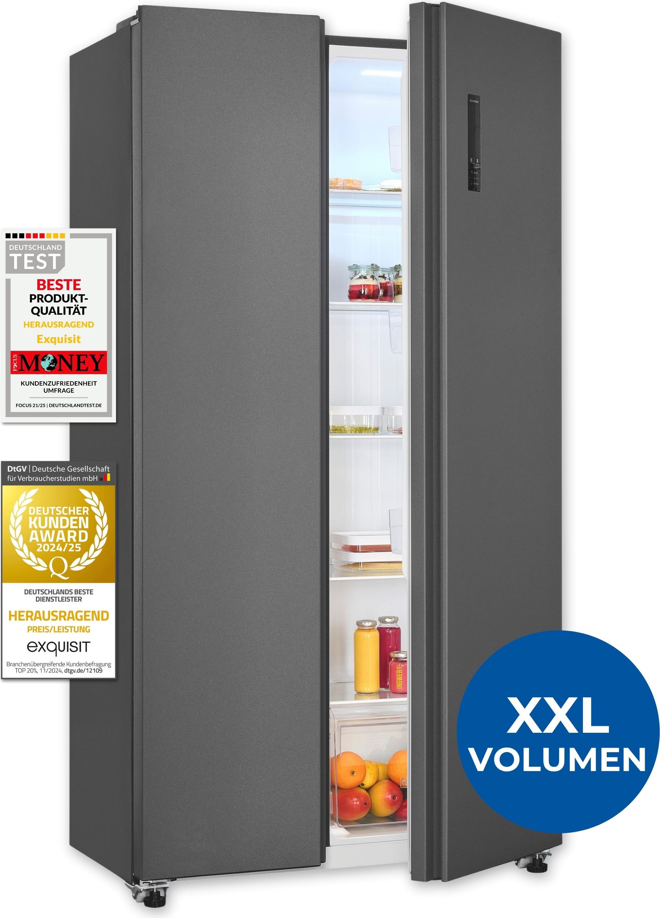 Exquisit Side-by-Side Kühlschrank mit Gefrierfach, 442 Liter, No-Frost, LED-Display, Umluftkühlung, leise 39 dB, Griffmulde, 90 cm Breite, SBS46-040E