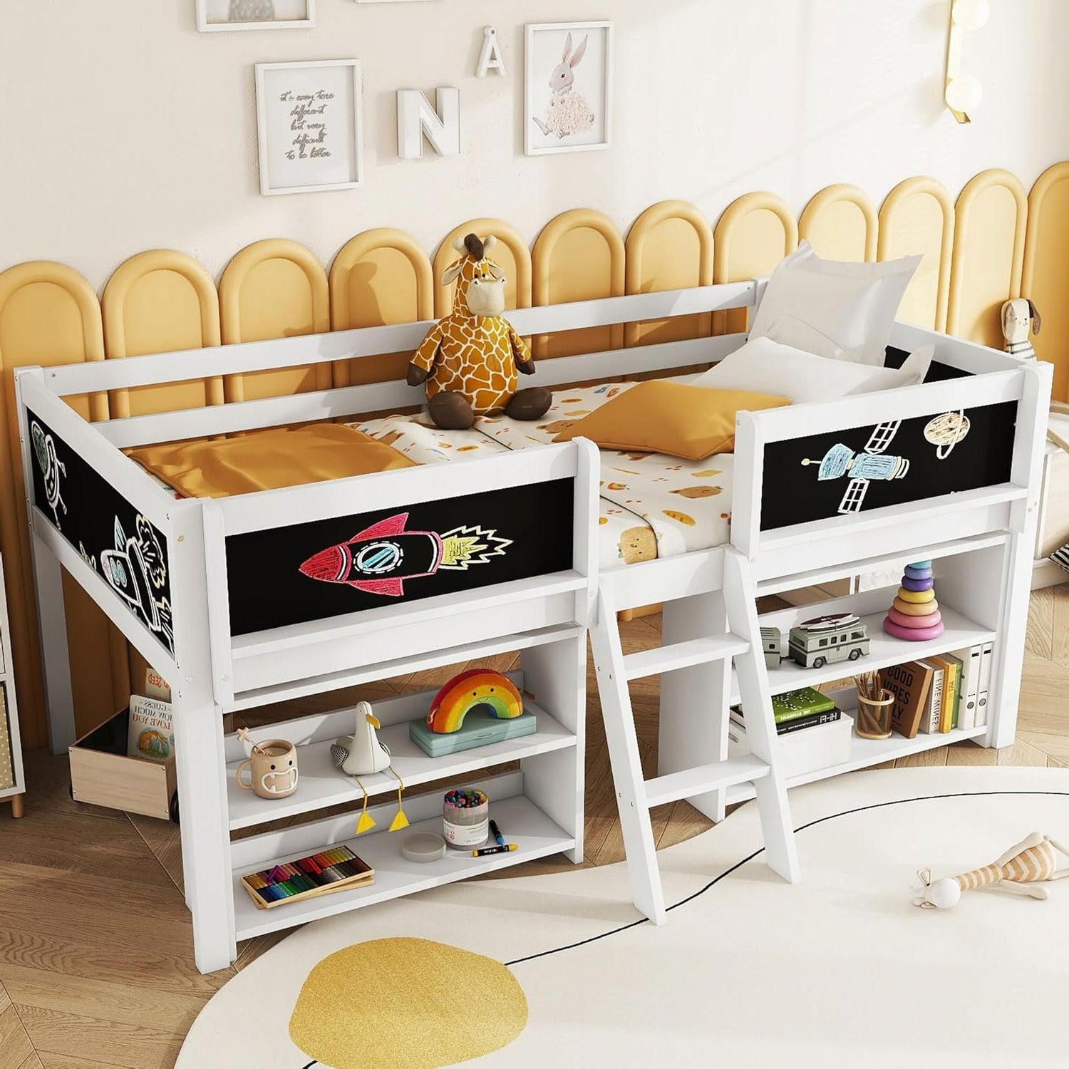 Kinderbett - Kleines Kinderbett - Jugendbett - Einzelbett - Bett auf dem Boden - Massives Kiefernholz
