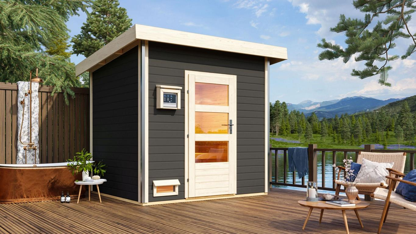 KARIBUHOLZT SH Norge, 9kW ext.Strg. moderne Tür, terragrau 16913598