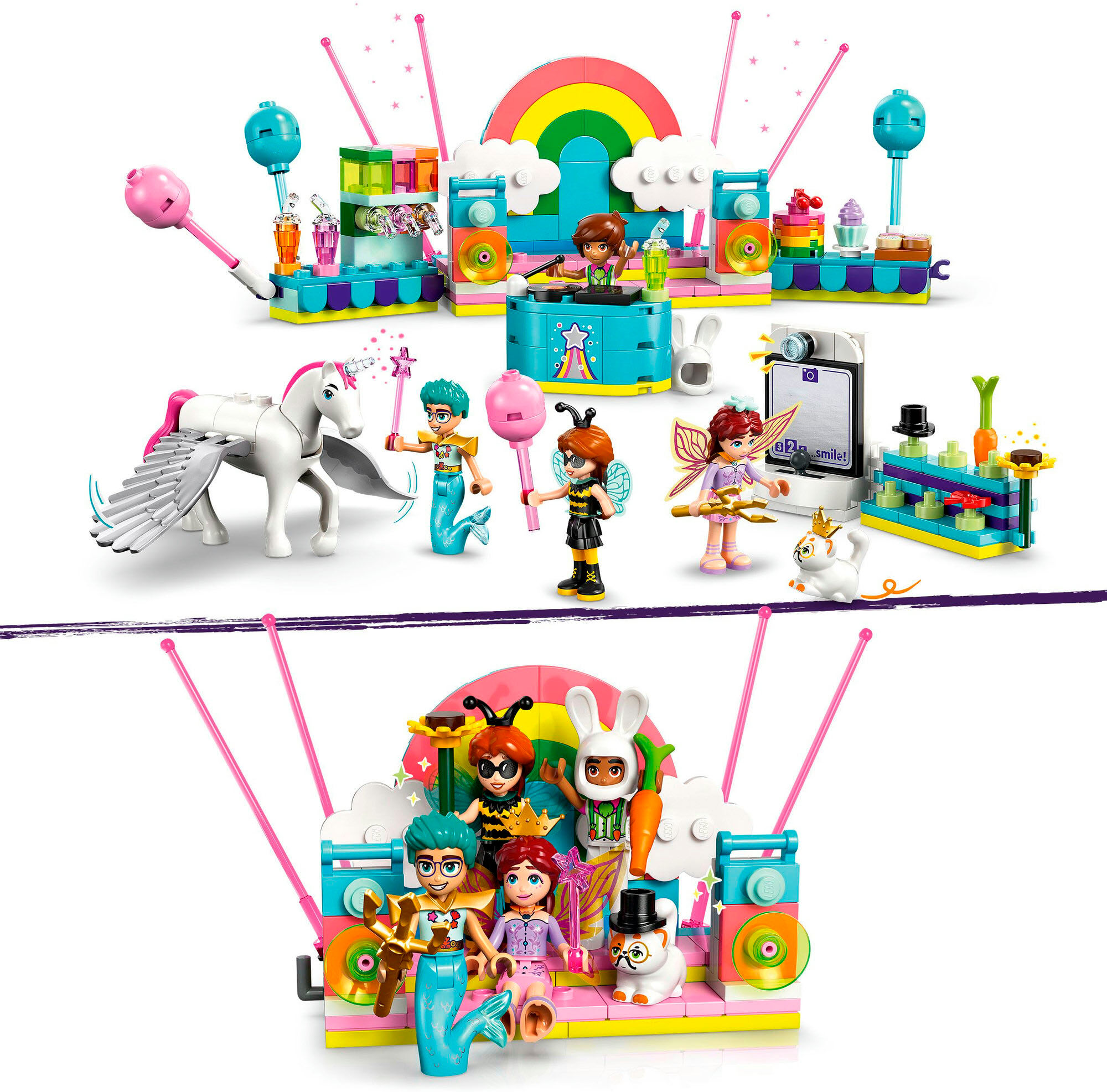 Konstruktionsspielsteine LEGO "Kostümparty mit Einhorn und Fee (42661), LEGO Friends", bunt, Spielbausteine, Kinder, Kunststoff, Konstruktionsspielsteine, Made in Europe