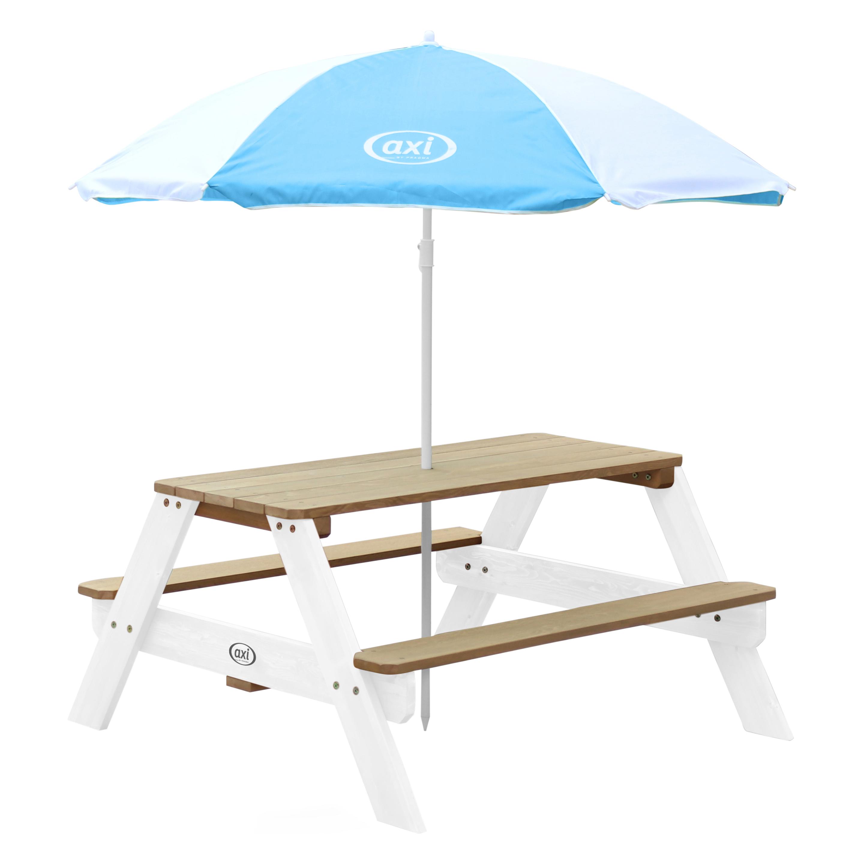 Axi Nick Picknicktisch Braun/Weiss - Sonnenschirm Blau/weiss (A031.003.01)