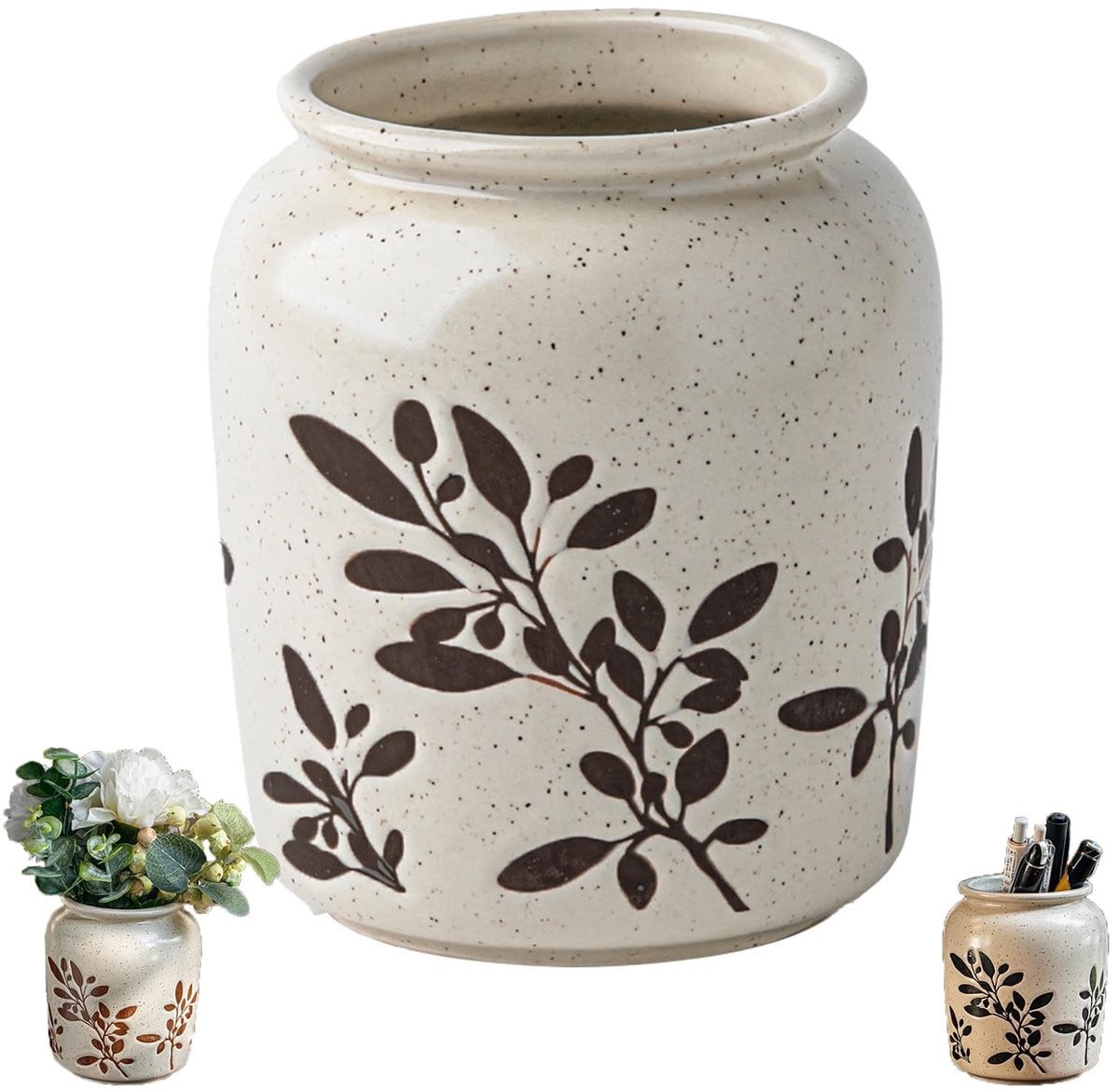 Merkloos Vintage Keramisch Vaasje met Chinoiserie Ontwerp