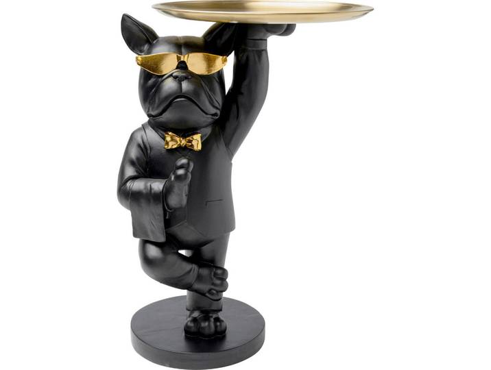 Kare-Design Beistelltisch, Schwarz, Gold, Metall, Kunststoff, Hund, rund, 34x56x39 cm, Wohnzimmer, Wohnzimmertische, Beistelltische, Beistelltische Metall