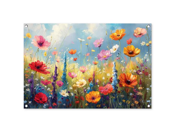 OnlyWow Gartenposter - Blumen - Natur - Botanik - Kunst - 90x60 cm, Hellblau, Kunststoff, Rechteckig, 90x60x0.2 cm, Bilder & Rahmen, Bilder, Wandbilder