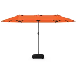 COSTWAY Doppelsonnenschirm 400x200cm, Ständer, LED & Kurbel, UPF 50+, Garten, Terrasse, Markt, Orange.