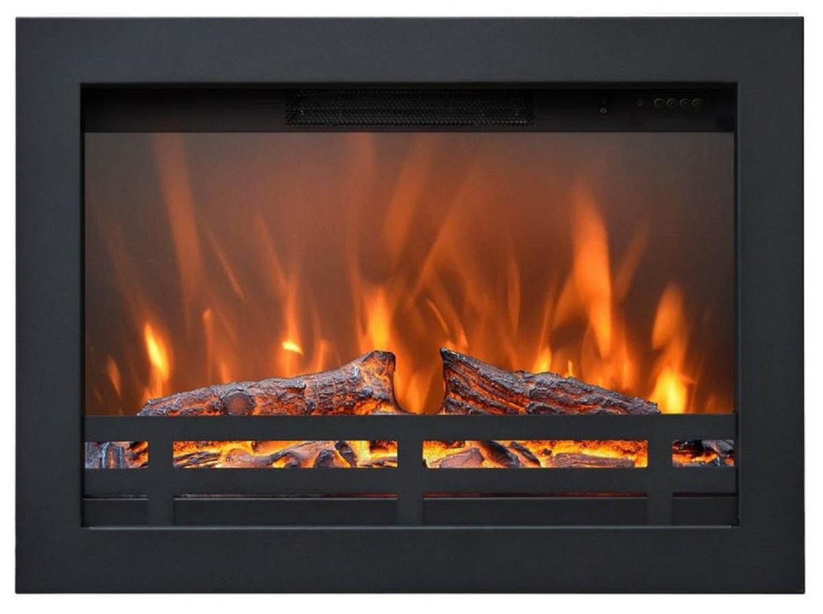 Casa Padrino Luxus Elektro Einbaukamin Schwarz 60,2 x 17,7 x H. 43,8 cm - Wohnzimmer Deko LED Kamin mit Fernbedienung - Wohnzimmer Möbel - Luxus Möbel - Luxus Elektro LED Einbaukamine