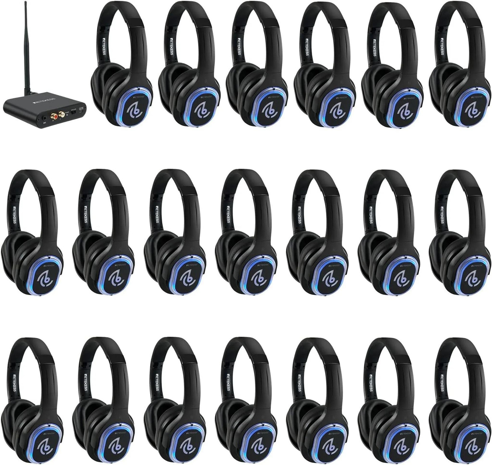 Retekess TA004 Silent Disco Startpakket met 20 draadloze hoofdtelefoons en HIFI-geluidskwaliteit