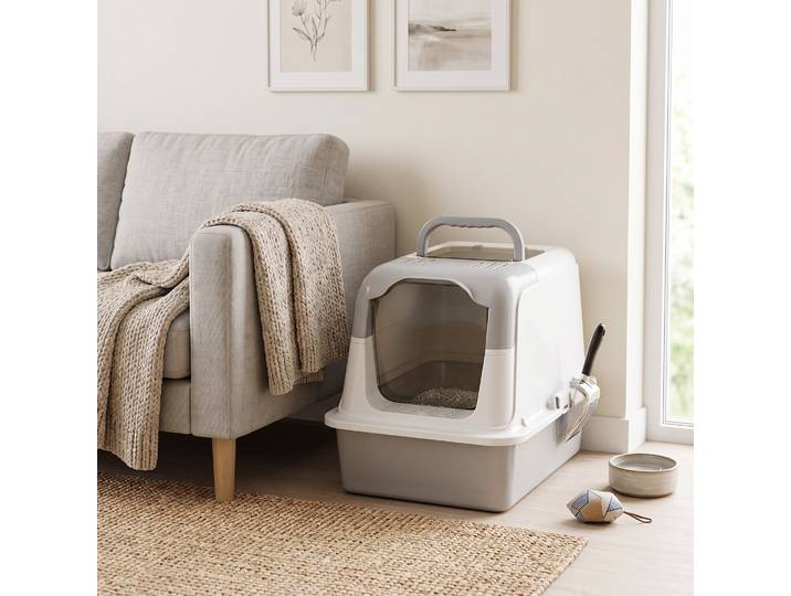 PawHut Maison de Toilette Chat Fermée Acier Inox Blanc 60,4cm