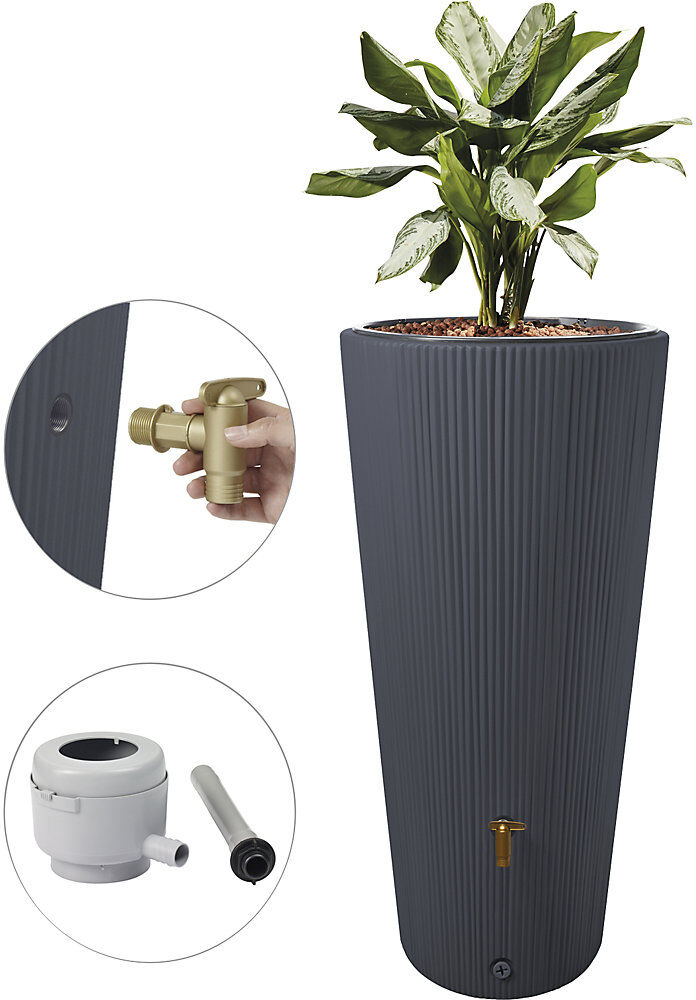 kaiserkraft Regenspeicher VASO Decor, UV- und witterungsbeständig, Volumen 220 l, graphitgrau