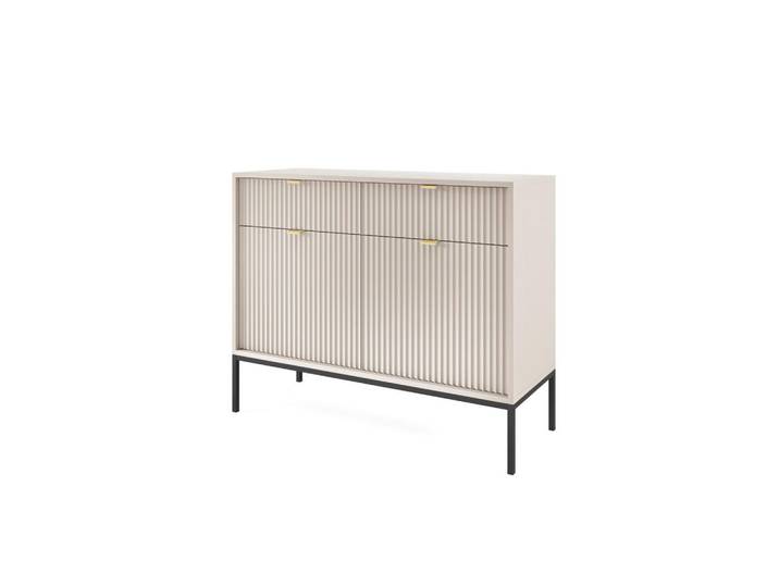 Ravio Moderne Geriffelte Kommode Kioto K2D2Sz (Kaschmir, Schwarzes Gestell, Soft-Close Türen), Metall, 4 Fächer, Rechteckig, 104x83x39 cm, Kleinmöbel, Kommoden, Kommoden