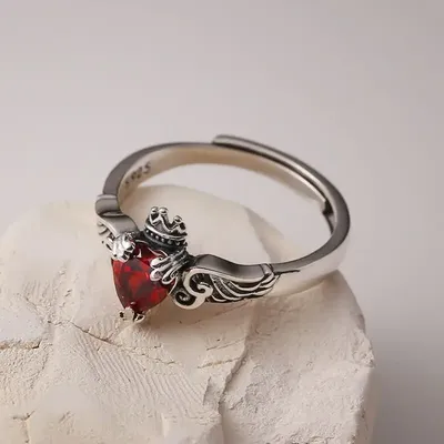 Crimson Heart Sterling Silver Red Zircon Gothic Engagement Ring Crimson Heart Sterling Silver Red Zircon Gothic Engagement Ring