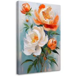 WANDBILD pfingstrosen blühen orange weiß