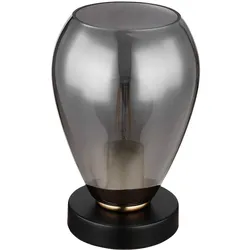 Tischleuchte Tischlampe Schlafzimmerlampe Beistellleuchte Nachtlicht Wohnzimmerlampe, Glas rauch Metall schwarz, Fassung 1x E27 DxH 15x23,5cm