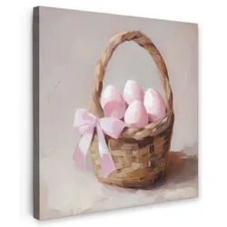 LEINWANDBILD Korb - Eier - Rosa Deko Wohnzimmer 20x20 cm