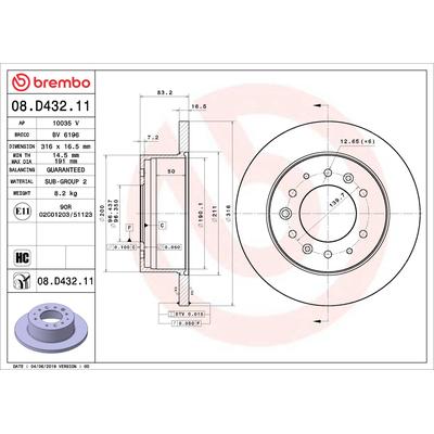 BREMBO Bremsscheibe COATED DISC LINE 08.D432.11 316mm 16mm für HYUNDAI