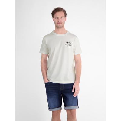 T-Shirt LERROS "Sportliches T-Shirt aus Baumwolle mit Brust- und Rückenprint", Herren, Gr. L, broken weiß, 100% Baumwolle, Rundhals, Shirts T-Shirt