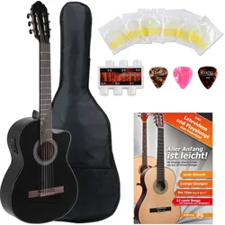 GEWA Student Elektro 4/4 Konzertgitarre Schwarz Starter Set